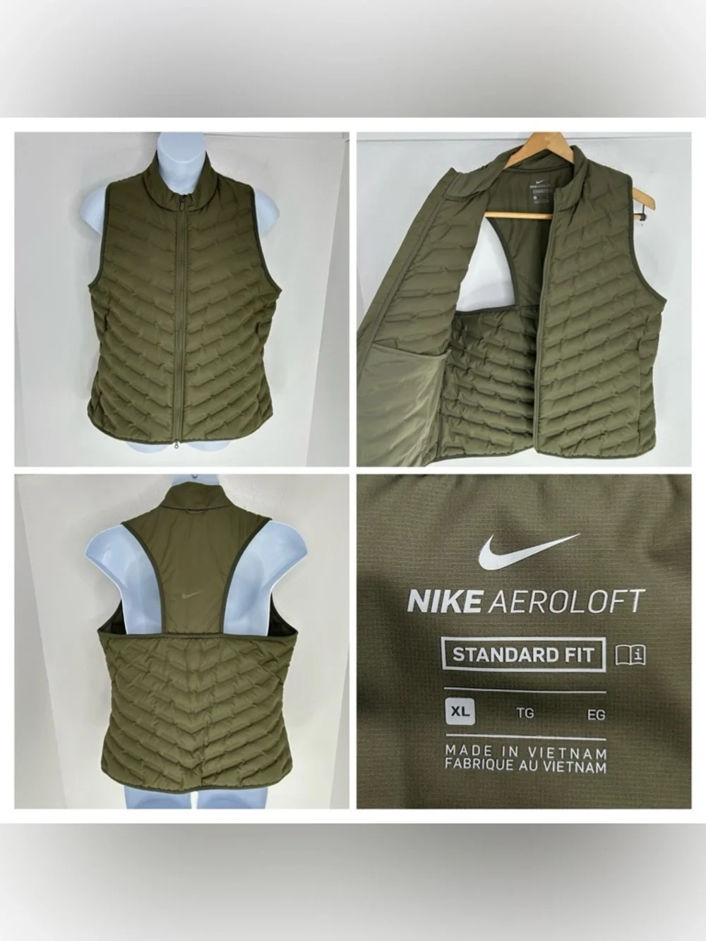 Nike Aeroloft Down Running Vest Womens XL Beige Full Zip‎ Lightweight Active
